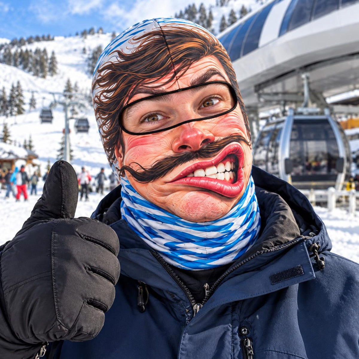 MollyTee Funny Ugly Face Ski Mask Goofy Mustache Big Teeth Crazy Tongue & Hilarious Facial Expressions Full Face Balaclava (12 faces)