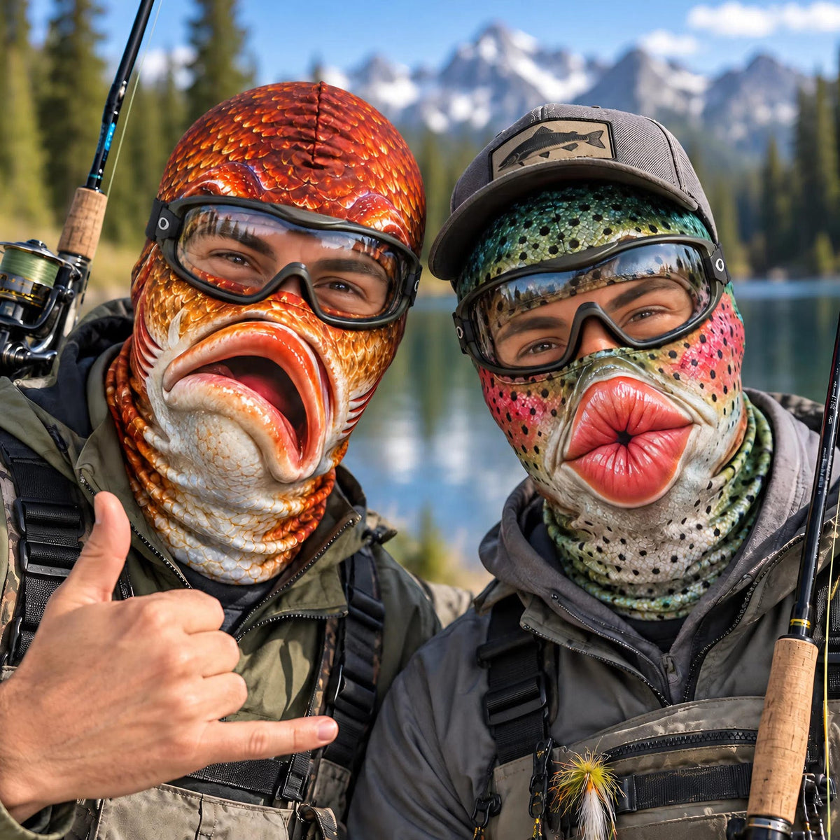 MollyTee Funny Fish Face Ski Mask Largemouth Bass Rainbow Trout Catfish Walleye Northern Pike & Freshwater Fish Full Face Balaclava (10 fish masks)
