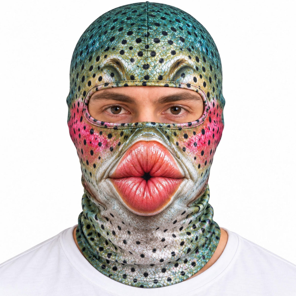 MollyTee Funny Fish Face Ski Mask Largemouth Bass Rainbow Trout Catfish Walleye Northern Pike & Freshwater Fish Full Face Balaclava (10 fish masks)