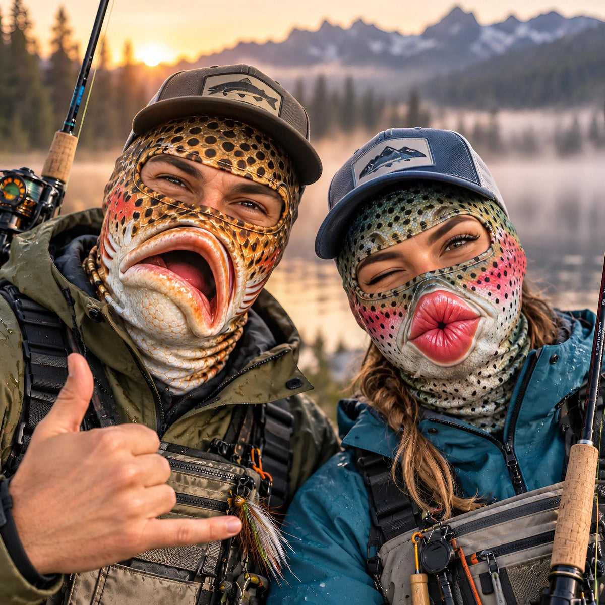 MollyTee Funny Fish Face Ski Mask Largemouth Bass Rainbow Trout Catfish Walleye Northern Pike & Freshwater Fish Full Face Balaclava (10 fish masks)
