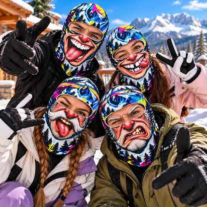MollyTee Funny Ugly Face Ski Mask Crazy Tongue Big Teeth Grumpy Old Man & Mustache Expressions Colorful Graffiti Full Face Balaclava