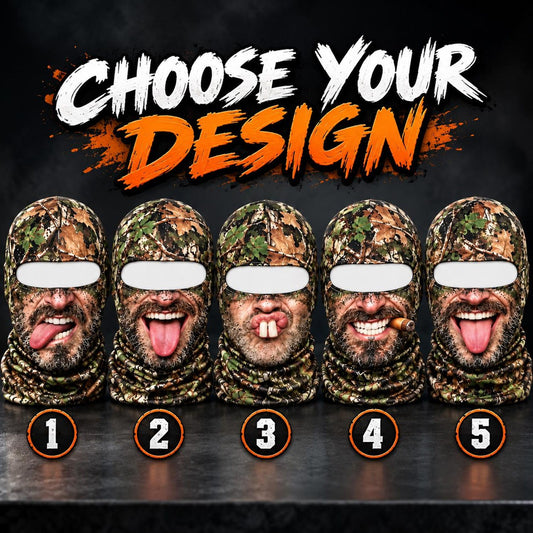 MollyTee Funny Face Realistic Forest Camo 3D Face Balaclava – Hunting & Outdoor Full-Face Mask (5 Faces)