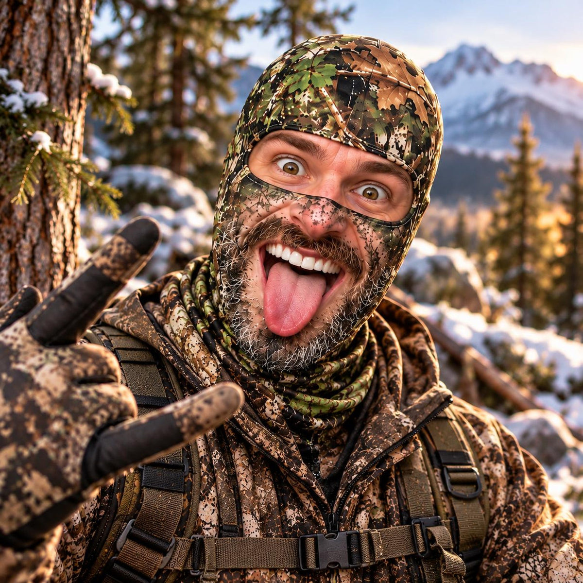 MollyTee Funny Face Realistic Forest Camo 3D Face Balaclava – Hunting & Outdoor Full-Face Mask (5 Faces)