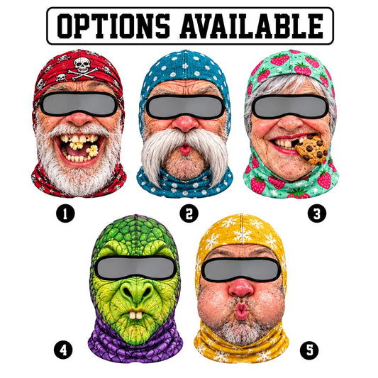 MollyTee Funny Face 3D-Print Balaclava – Full-Face Ski Mask with Eye Cutouts, Printed Teeth/Beard/Mouth Graphics & Novelty Patterns