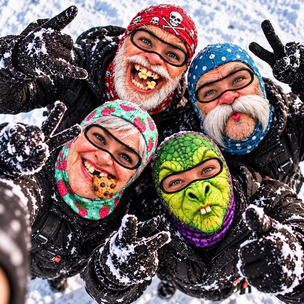 MollyTee Funny Face 3D-Print Balaclava – Full-Face Ski Mask with Eye Cutouts, Printed Teeth/Beard/Mouth Graphics & Novelty Patterns