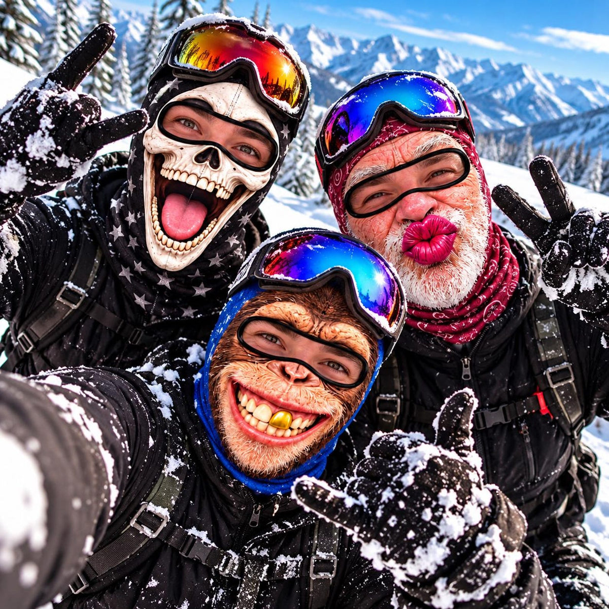 MollyTee Funny Crazy Face Ski Mask Skull Monkey Big Lips Santa Beard & Hilarious Expressions Full Face Balaclava (5 faces)