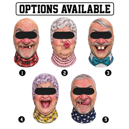 MollyTee Funny Old Man & Grandma Missing Teeth Gray Hair Crazy Expressions Full Face Balaclava (5 faces)