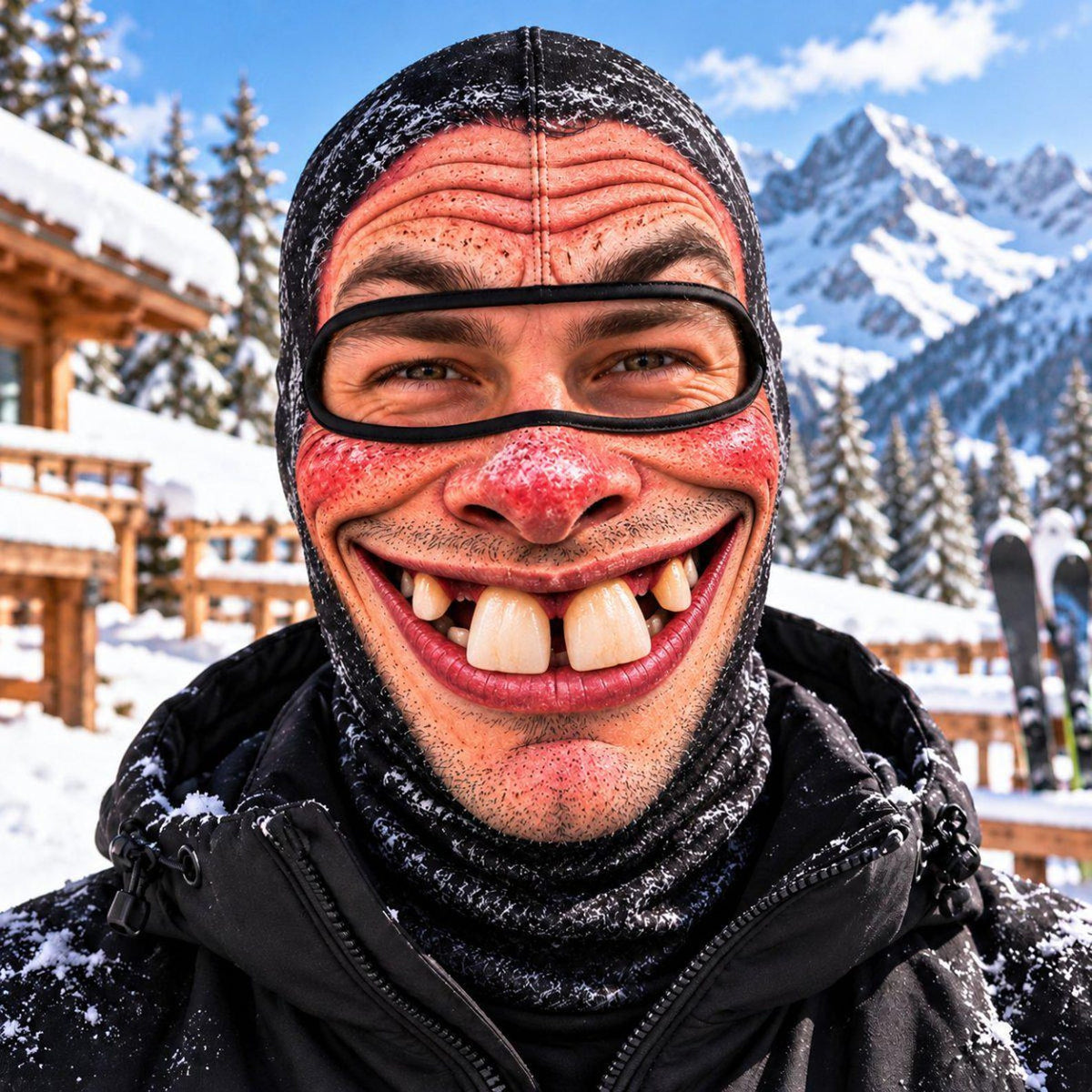 MollyTee Funny Gap-Tooth Grin 3D-Print Balaclava – Mustache & Clean-Shaven