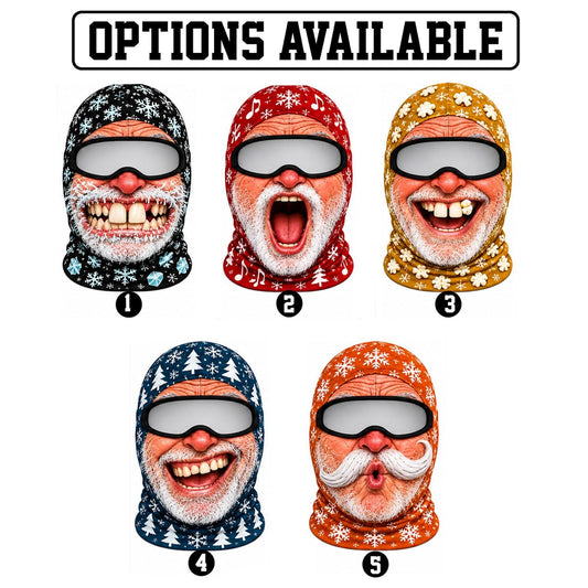 MollyTee Funny Christmas Santa Face Ski Mask Crazy Smiling Mustache & Tongue Out Snowflake Holiday Print Full Face Balaclava (5 Faces)