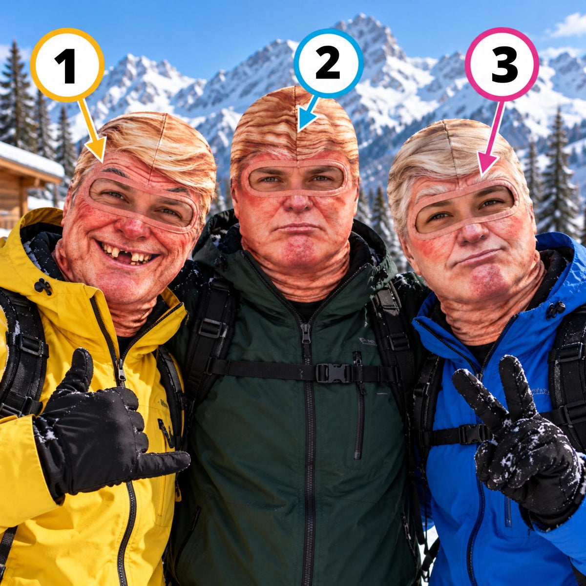 MollyTee Funny Realistic Blonde Old Man Face Ski Mask Happy Grumpy & Smirking Expressions Full Face Balaclava (3 masks)