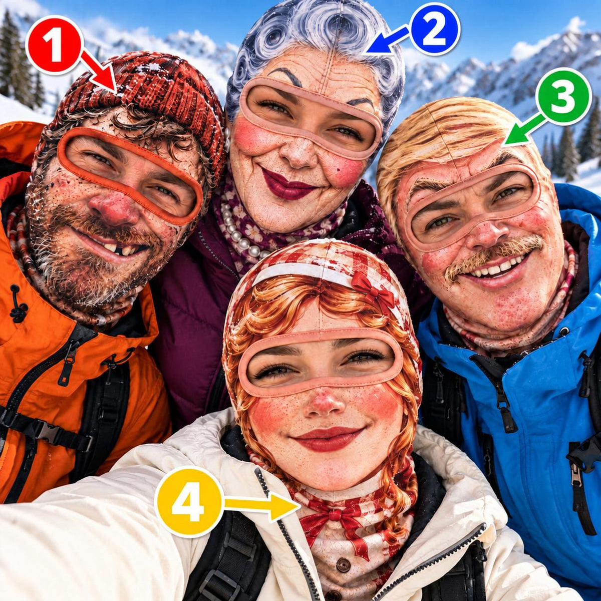 MollyTee Funny Realistic Vintage Face Ski Mask Old Man Grandma Blonde Grandpa & Retro Girl Full Face Balaclava (4 faces)