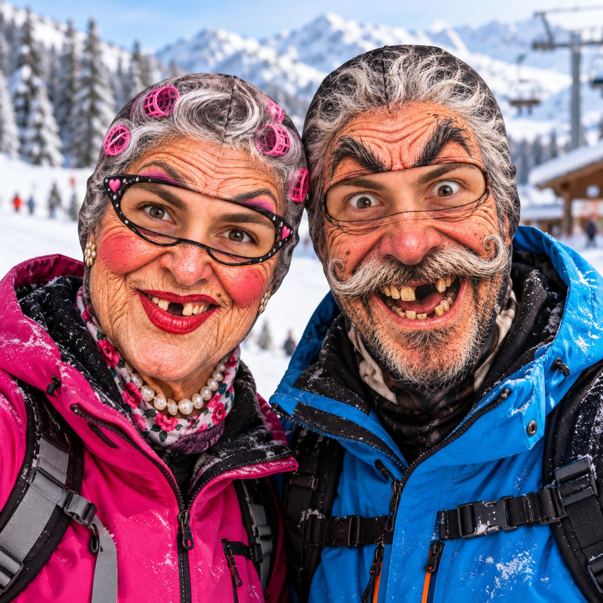 MollyTee Funny Ugly Face Ski Mask Crazy Old Man Missing Teeth Mustache Grandma Clown & Pirate Expressions Full Face Balaclava (10 faces)