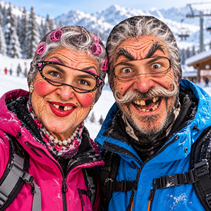 MollyTee Funny Ugly Face Ski Mask Crazy Old Man Missing Teeth Mustache Grandma Clown & Pirate Expressions Full Face Balaclava (10 faces)