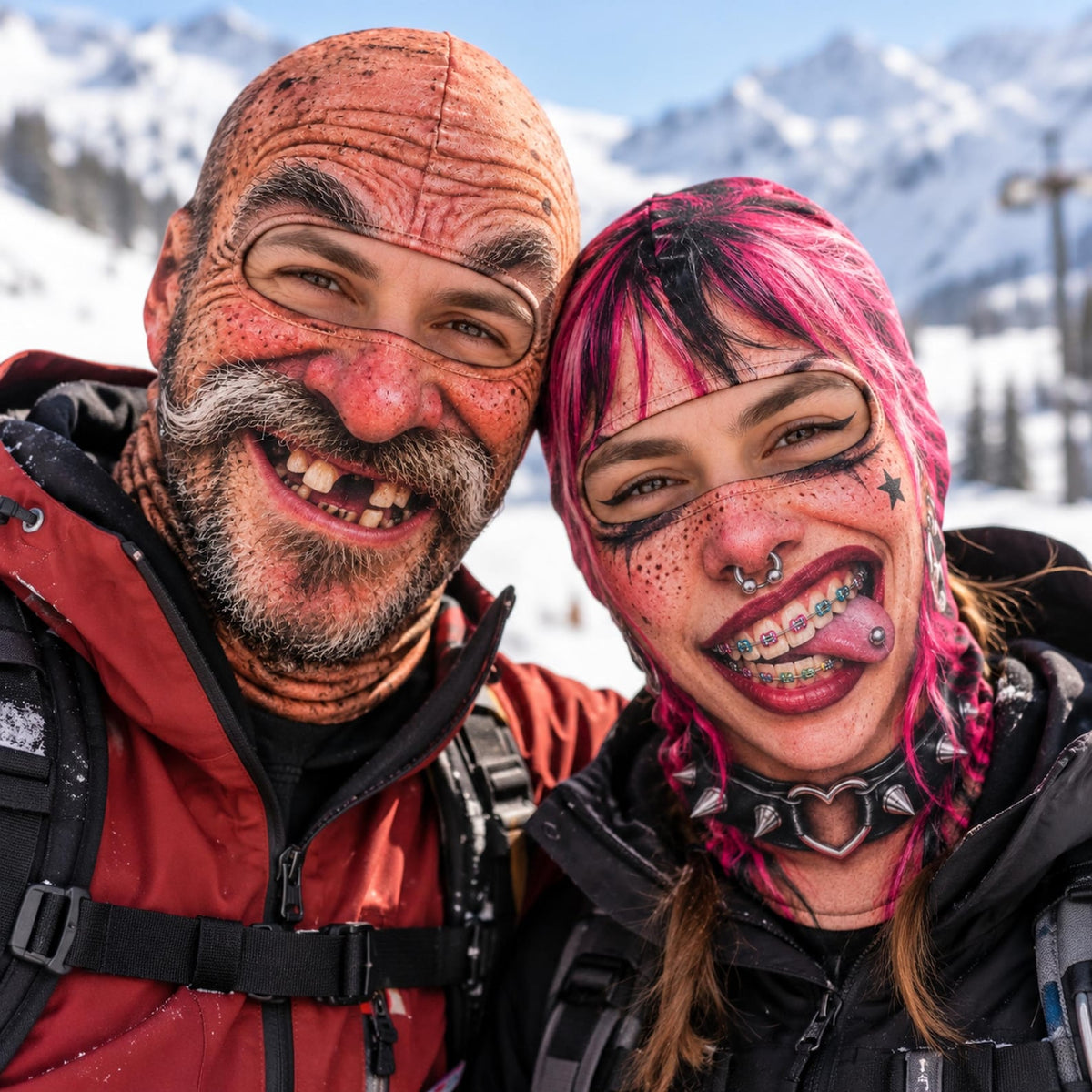 MollyTee Funny Ugly Face Ski Mask Big Nose Missing Teeth Braces & Piercing Expressions Realistic Face Balaclava (10 Faces)