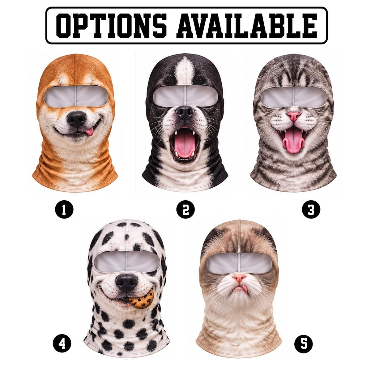 MollyTee Funny Cute Dalmatian Dog & Grumpy Cat Face Ski Mask Realistic Animal Print Full Face Balaclava (5 faces)