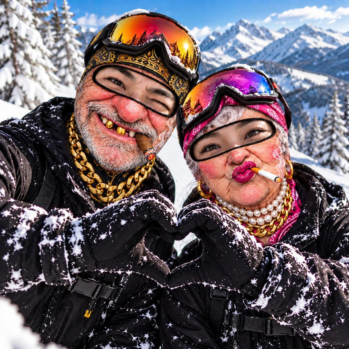 MollyTee Funny Gangster Old Man & Grandma Face Ski Mask Gold Chains Cigars Missing Teeth & Hip Hop Expressions Full Face Balaclava (5 faces)