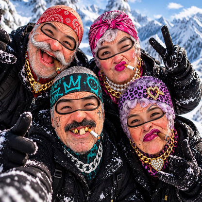 MollyTee Funny Gangster Old Man & Grandma Face Ski Mask Gold Chains Cigars Missing Teeth & Hip Hop Expressions Full Face Balaclava (5 faces)