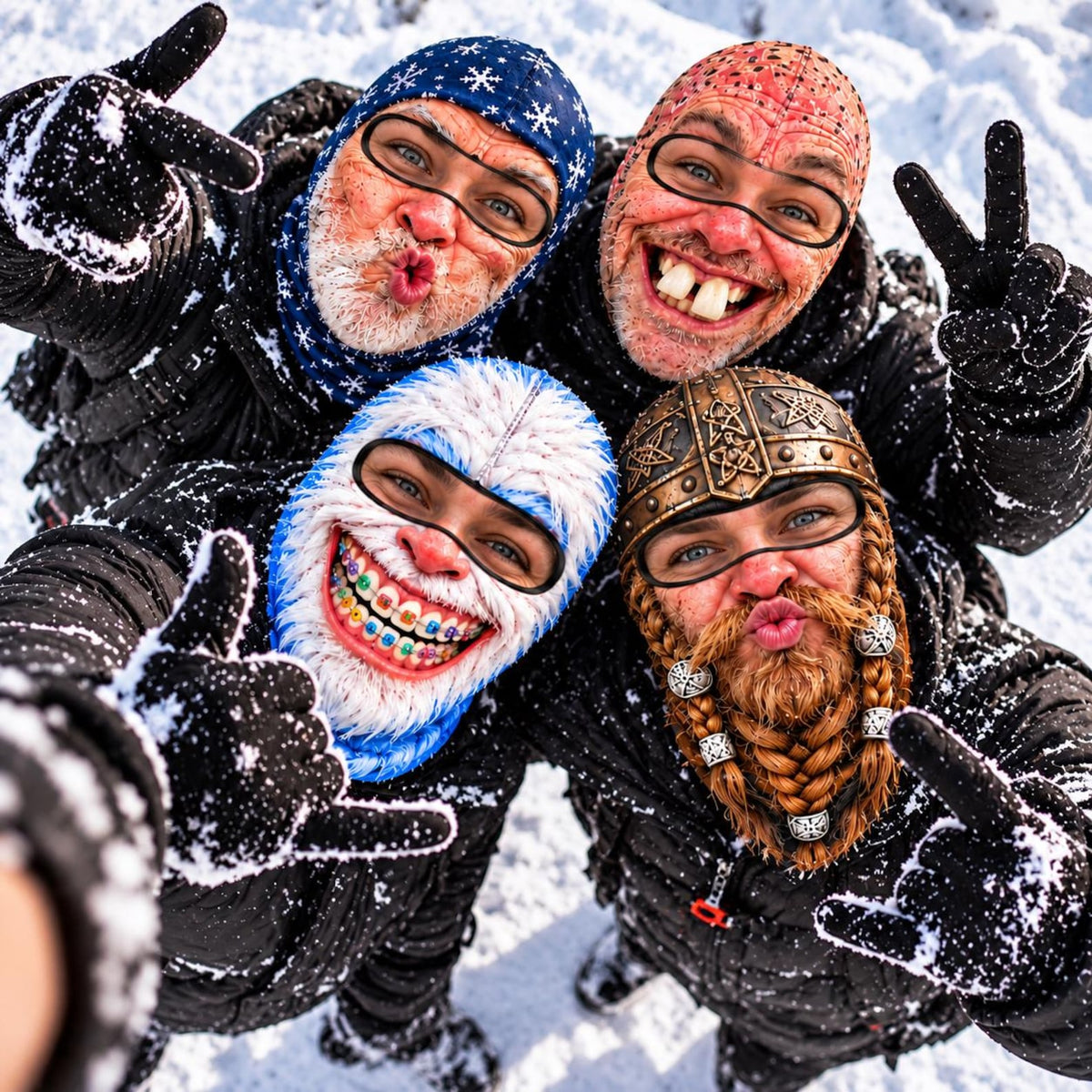 MollyTee Funny Crazy Face Ski Mask Old Man Missing Teeth Grandma Viking Beard Snow Monster & Colorful Braces Full Face Balaclava (5 faces)
