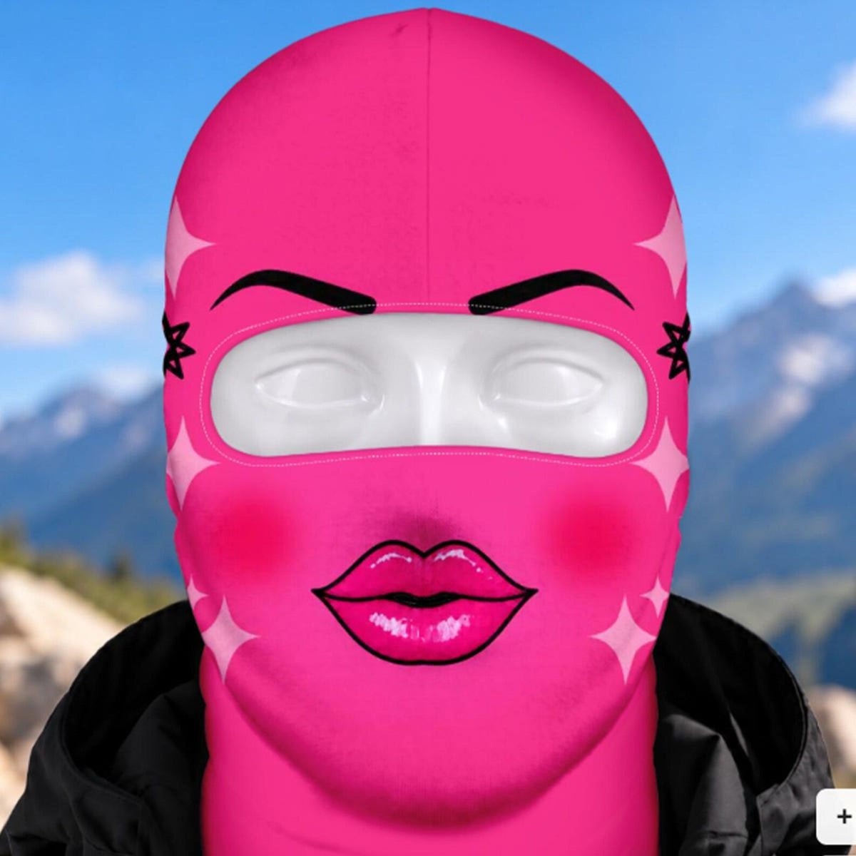MollyTee Funny Girly Face Ski Mask Pink Purple Lips Bows & Sparkles Print Full Face Balaclava – Women's Winter Skiing Snowboarding Face Cover