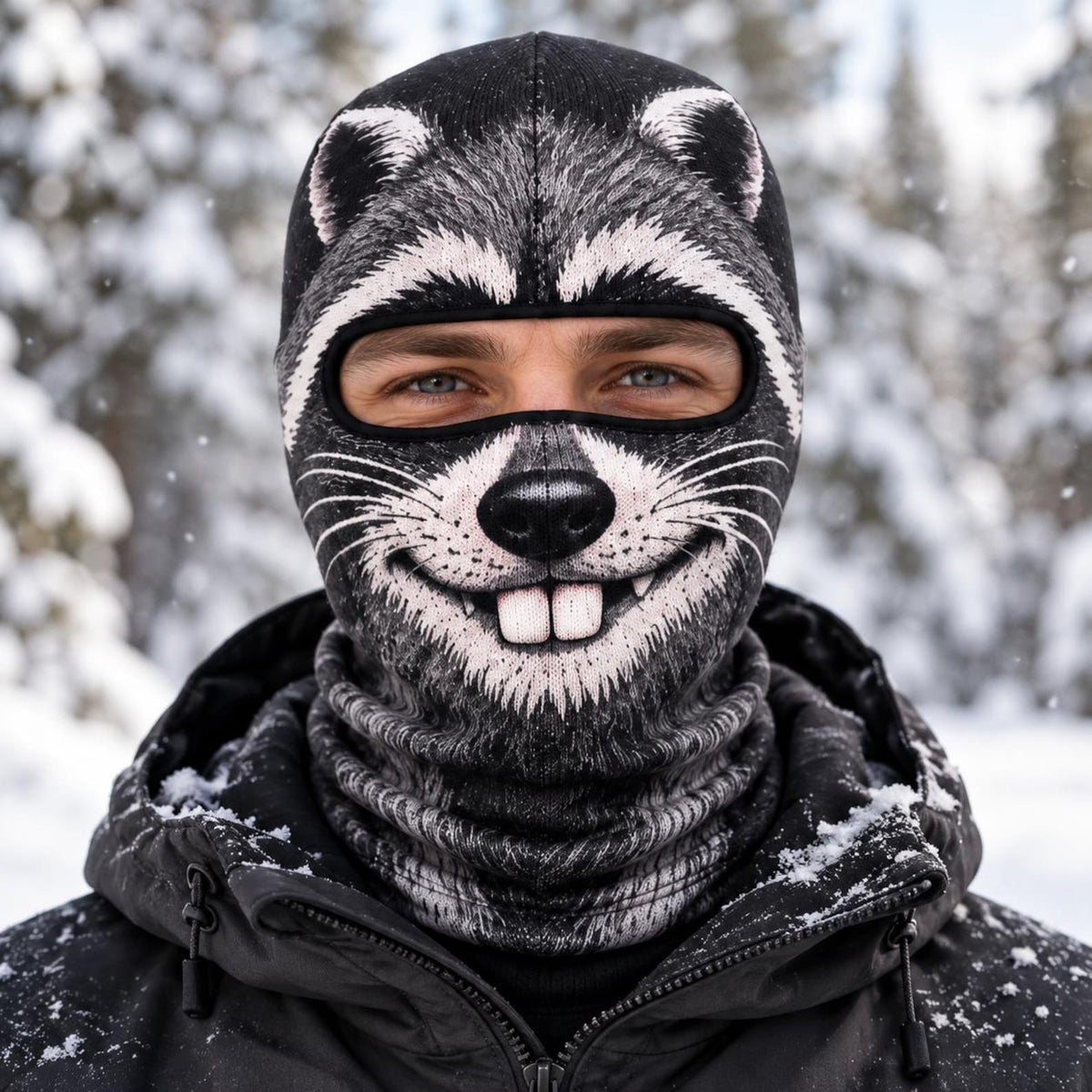 MollyTee Funny Raccoon Face Ski Mask Cute Animal Expressions Smiling Shocked Grumpy & Tongue Out Full Face Balaclava (6 types)