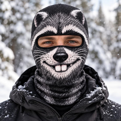 MollyTee Funny Raccoon Face Ski Mask Cute Animal Expressions Smiling Shocked Grumpy & Tongue Out Full Face Balaclava (6 types)