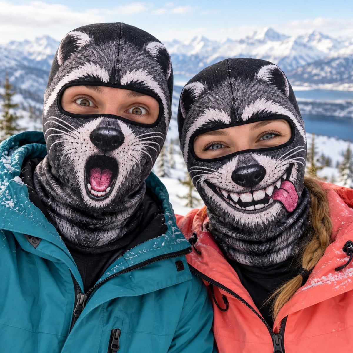 MollyTee Funny Raccoon Face Ski Mask Cute Animal Expressions Smiling Shocked Grumpy & Tongue Out Full Face Balaclava (6 types)