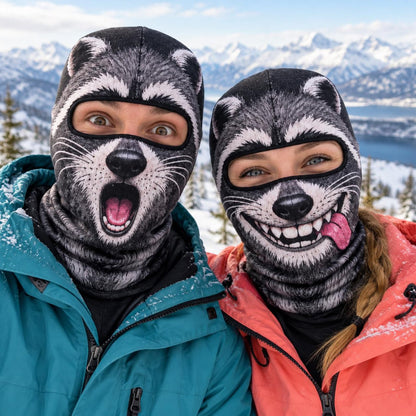 MollyTee Funny Raccoon Face Ski Mask Cute Animal Expressions Smiling Shocked Grumpy & Tongue Out Full Face Balaclava (6 types)