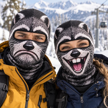MollyTee Funny Raccoon Face Ski Mask Cute Animal Expressions Smiling Shocked Grumpy & Tongue Out Full Face Balaclava (6 types)