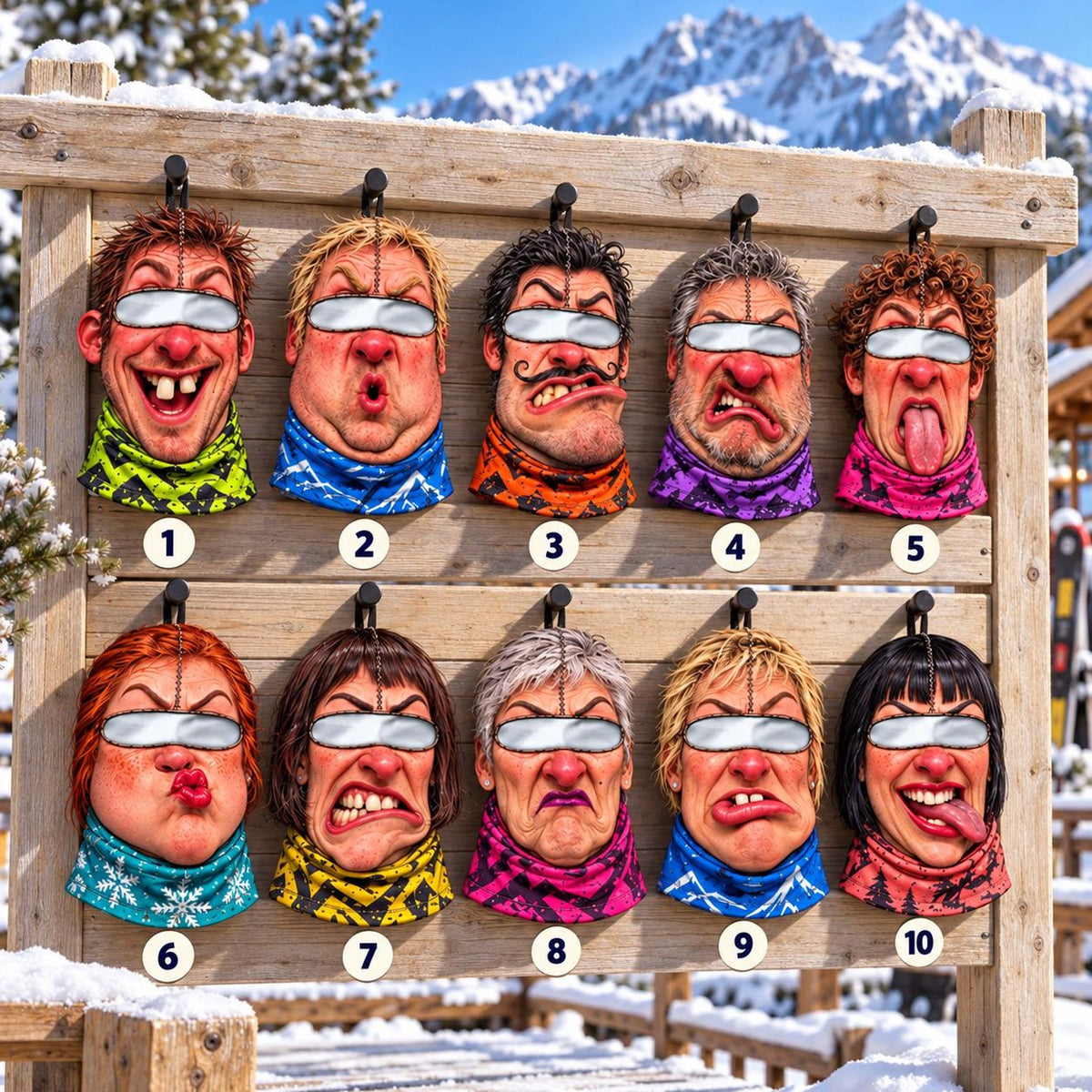 MollyTee Funny Ugly Face Ski Mask Crazy Missing Teeth Big Lips Curly Mustache Grumpy Grandma & Tongue Out Expressions Full Face Balaclava (10 faces)