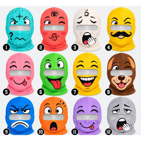 MollyTee Funny Cartoon Emoji Face Ski Mask Colorful Winking Smiling Confused & Sleepy Expressions Full Face Balaclava (12 masks)