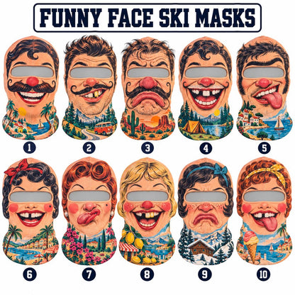 MollyTee Funny Cartoon Face Ski Mask Retro Clown Mustache Big Lips & Goofy Expressions Full Face Balaclava (10 faces)