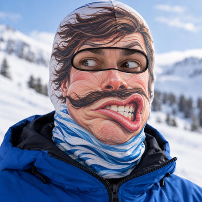 MollyTee Funny Ugly Face Ski Mask Goofy Mustache Big Teeth Crazy Tongue & Hilarious Facial Expressions Full Face Balaclava (12 faces)