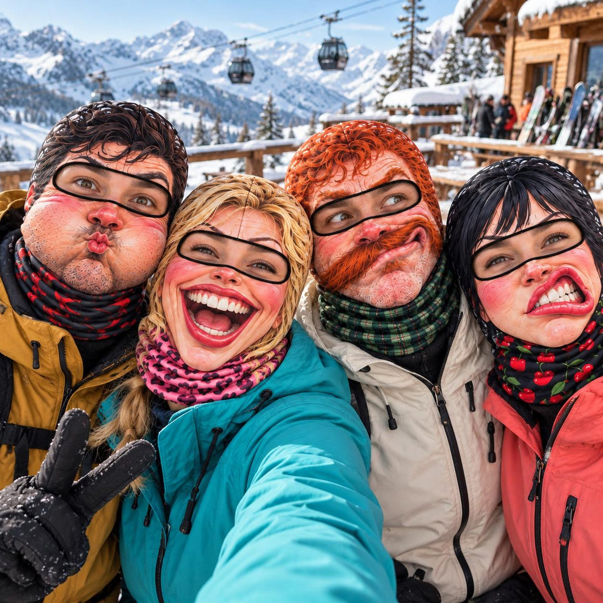 MollyTee Funny Ugly Face Ski Mask Goofy Mustache Big Teeth Crazy Tongue & Hilarious Facial Expressions Full Face Balaclava (12 faces)
