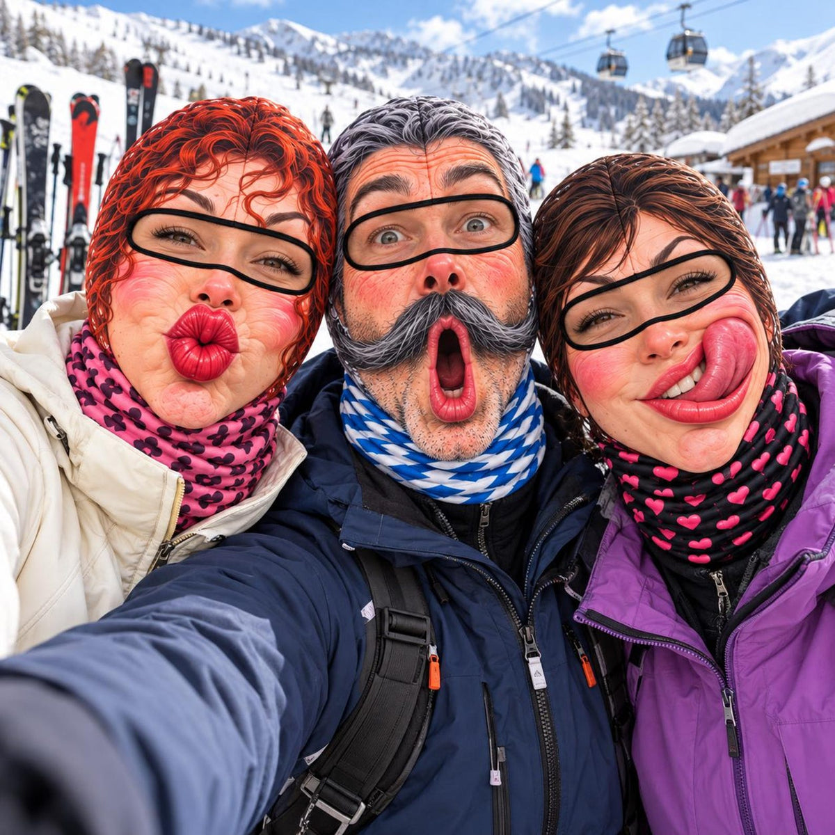 MollyTee Funny Ugly Face Ski Mask Goofy Mustache Big Teeth Crazy Tongue & Hilarious Facial Expressions Full Face Balaclava (12 faces)