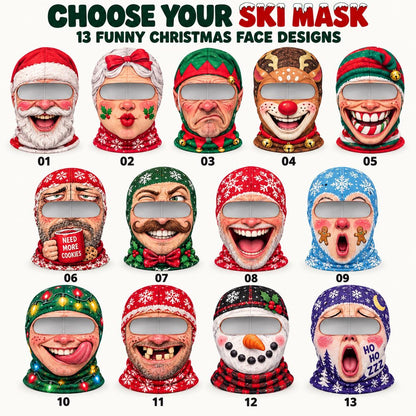 MollyTee Funny Christmas Face Ski Mask Santa Claus Snowman & Holiday Lights Print Full Face Balaclava (13 faces)
