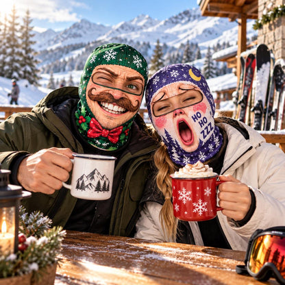MollyTee Funny Christmas Face Ski Mask Santa Claus Snowman & Holiday Lights Print Full Face Balaclava (13 faces)