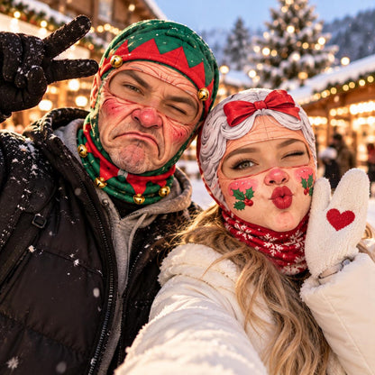 MollyTee Funny Christmas Face Ski Mask Santa Claus Snowman & Holiday Lights Print Full Face Balaclava (13 faces)