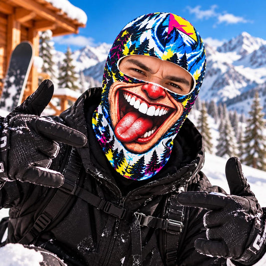 MollyTee Funny Ugly Face Ski Mask Crazy Tongue Big Teeth Grumpy Old Man & Mustache Expressions Colorful Graffiti Full Face Balaclava