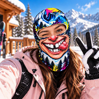 MollyTee Funny Ugly Face Ski Mask Crazy Tongue Big Teeth Grumpy Old Man & Mustache Expressions Colorful Graffiti Full Face Balaclava