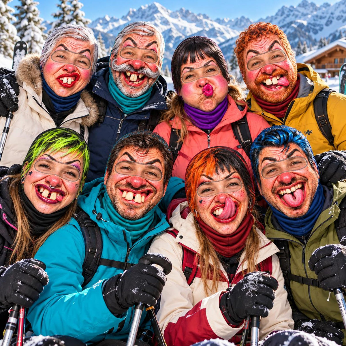 MollyTee Funny Ugly Face Ski Mask Crazy Missing Teeth Big Lips Mustache & Tongue Out Expressions Full Face Balaclava (20 faces)