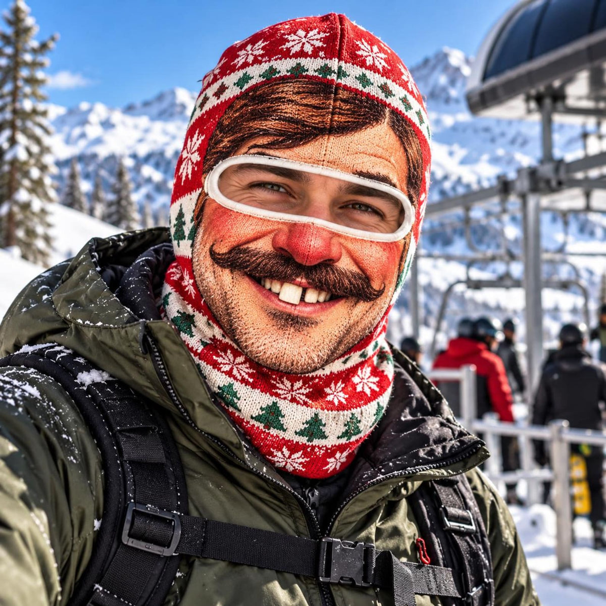 MollyTee Funny Festive Character Balaclava Ski Mask 3D Printed Blonde Wig Mustache Red Nose Hood (5 Faces)