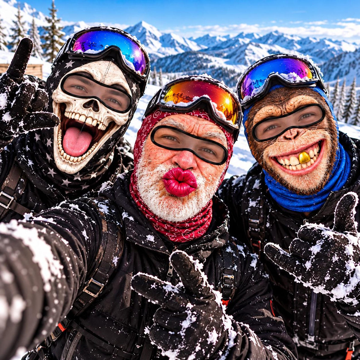 MollyTee Funny Crazy Face Ski Mask Skull Monkey Big Lips Santa Beard & Hilarious Expressions Full Face Balaclava (5 faces)