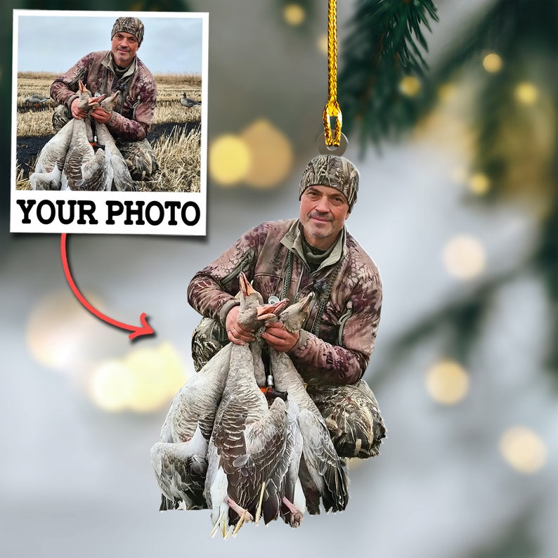 MollyTee Custom Photo Duck Hunter Ornament Gift for Deer Hunter - image 1