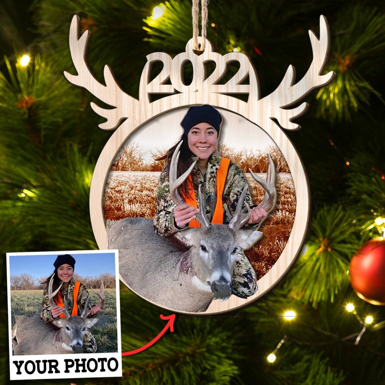 MollyTee Custom Photo Christmas Hunting Ornament Gift for Deer Hunting Lovers - image 1