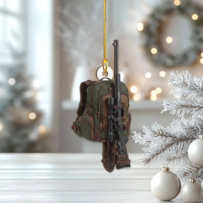 MollyTee Personalized Hunting Backpack with Sniper Rifle Christmas 3D-Look Ornament, Custom Holiday Tree Decor, Perfect Gift for Hunter - image 2