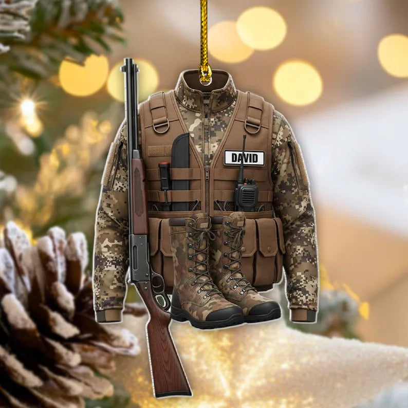 MollyTee Personalized Tactical Camo Vest with Rifle And Boots Christmas 3D-Look Ornament, Custom Holiday Tree Decor, Perfect Gift for Hunter - image 1