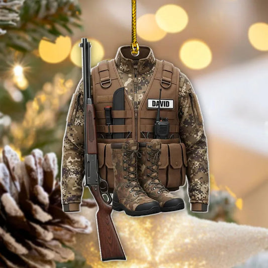 MollyTee Personalized Tactical Camo Vest with Rifle And Boots Christmas 3D-Look Ornament, Custom Holiday Tree Decor, Perfect Gift for Hunter - image 1