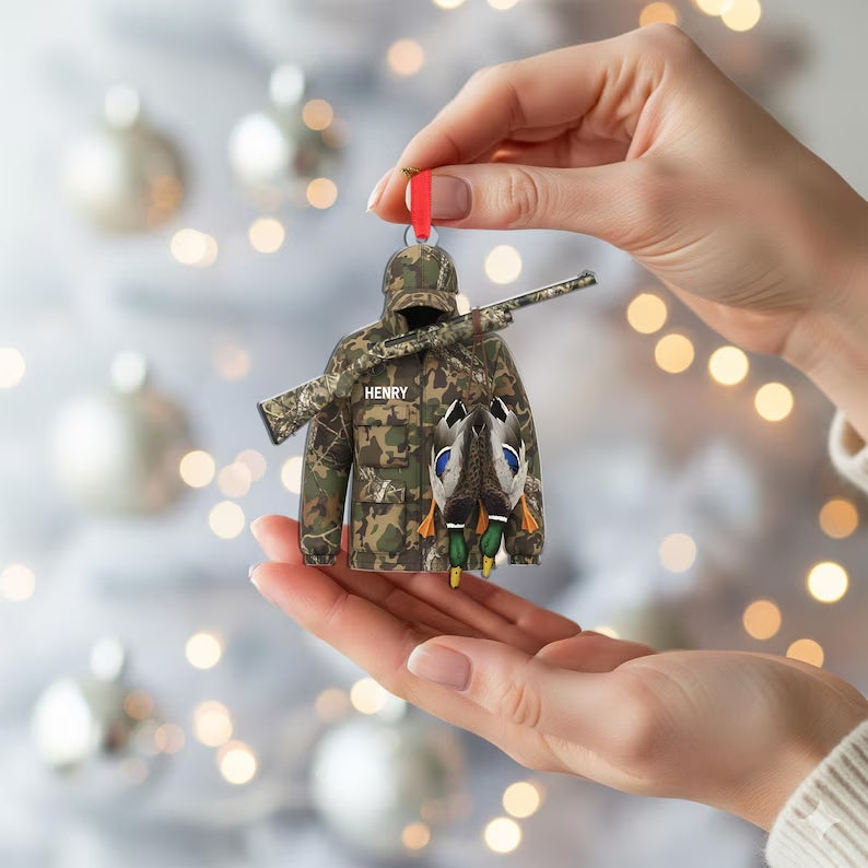 MollyTee Personalized Camo Hunter Coat with Rifle And Ducks Christmas 3D-Look Ornament, Custom Holiday Tree Decor, Perfect Gift for Hunter - image 3