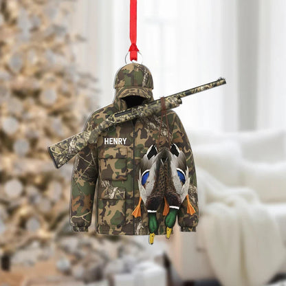 MollyTee Personalized Camo Hunter Coat with Rifle And Ducks Christmas 3D-Look Ornament, Custom Holiday Tree Decor, Perfect Gift for Hunter - image 1