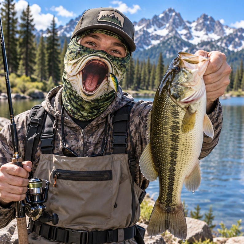 MollyTee Funny Bass Fish Face Balaclava Face Mask (10 faces)